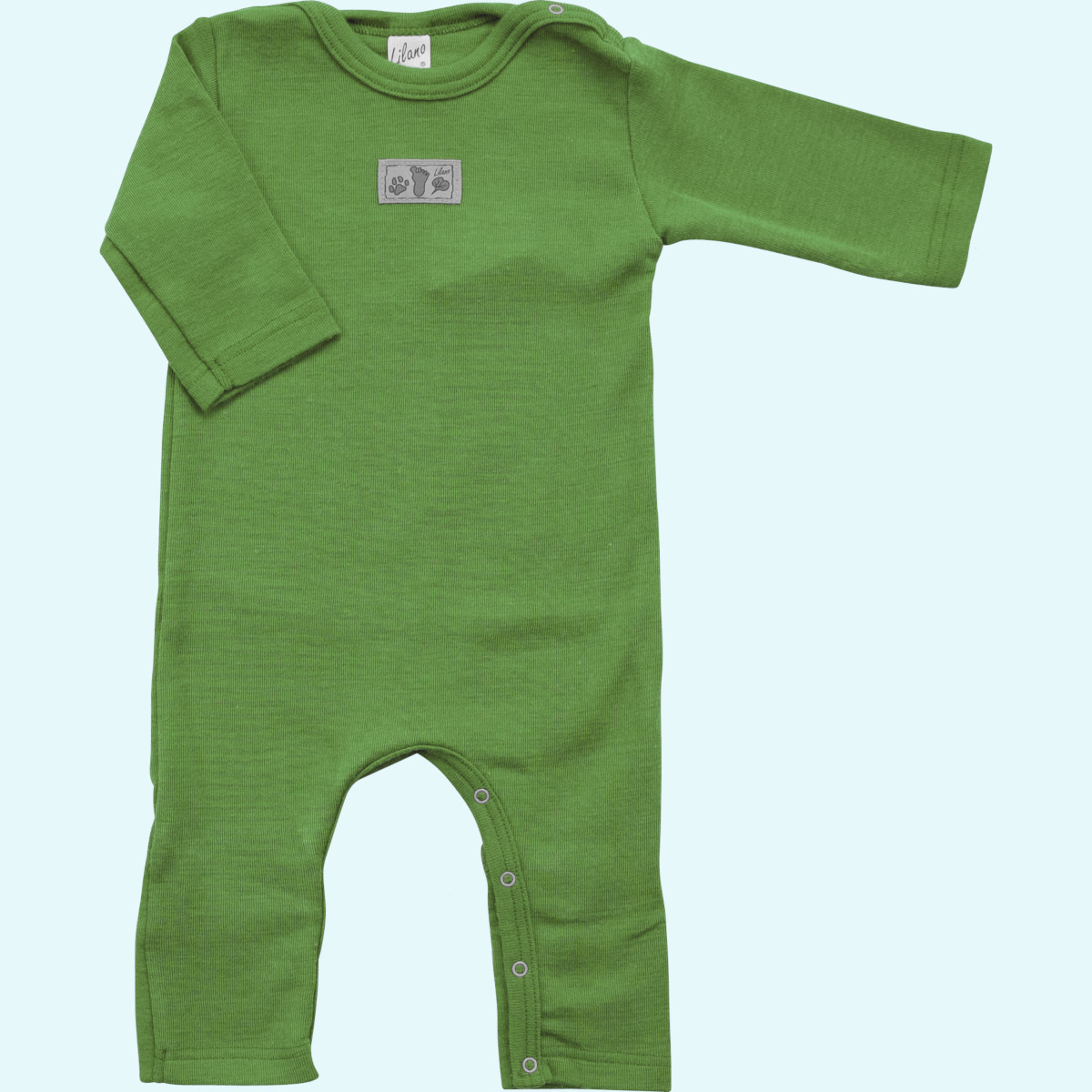 Baby Overall Anzug mit Umschlagbündchen Wolle Seide langarm grün GOTS