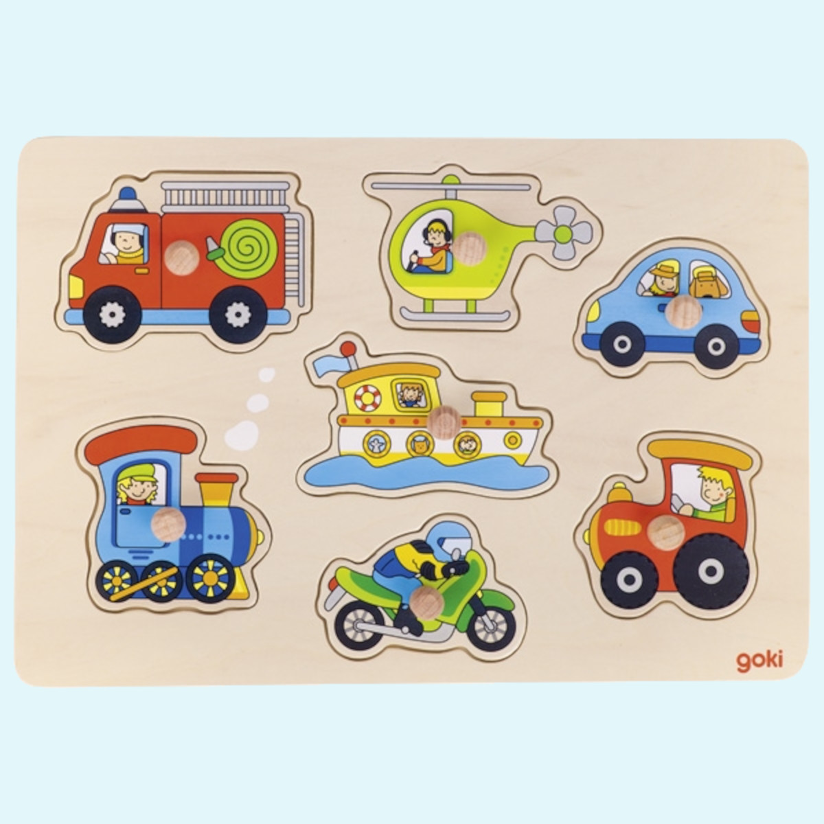 GOKI Holzpuzzle - Steckpuzzle Verkehrsmittel - Fahrzeuge - Puzzle 7 Teile