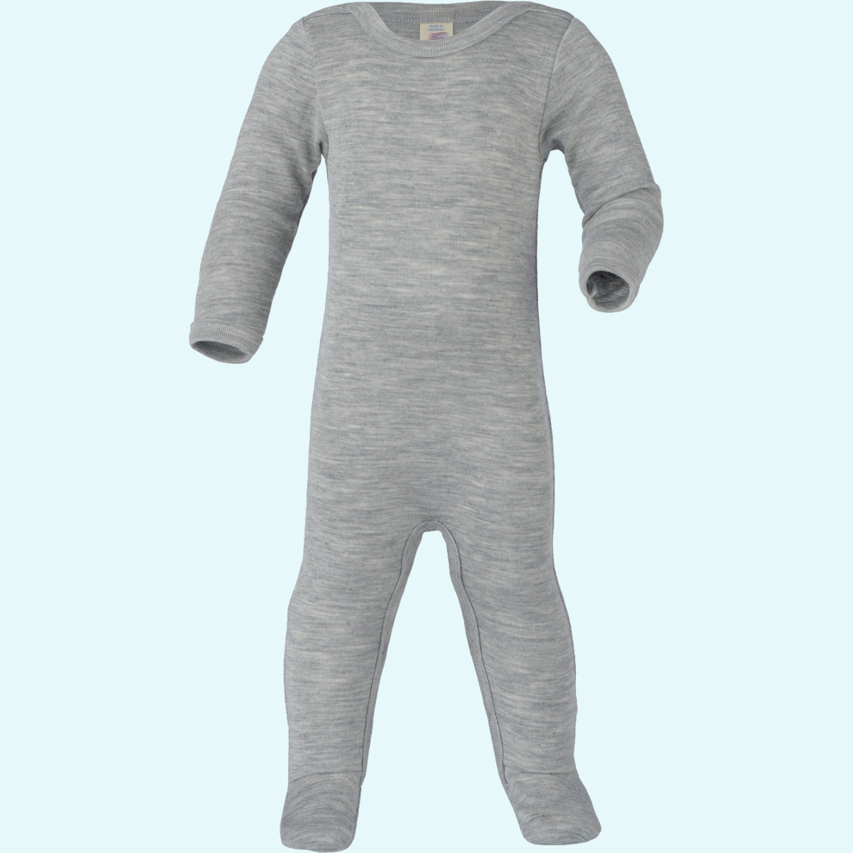 Baby Overall mit Fuß langarm Wolle Seide grau GOTS