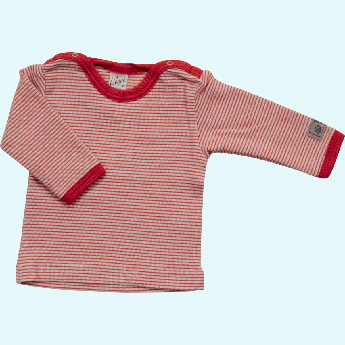 Baby Kinder Shirt - Pulli Wolle Seide Langarm rot geringelt GOTS