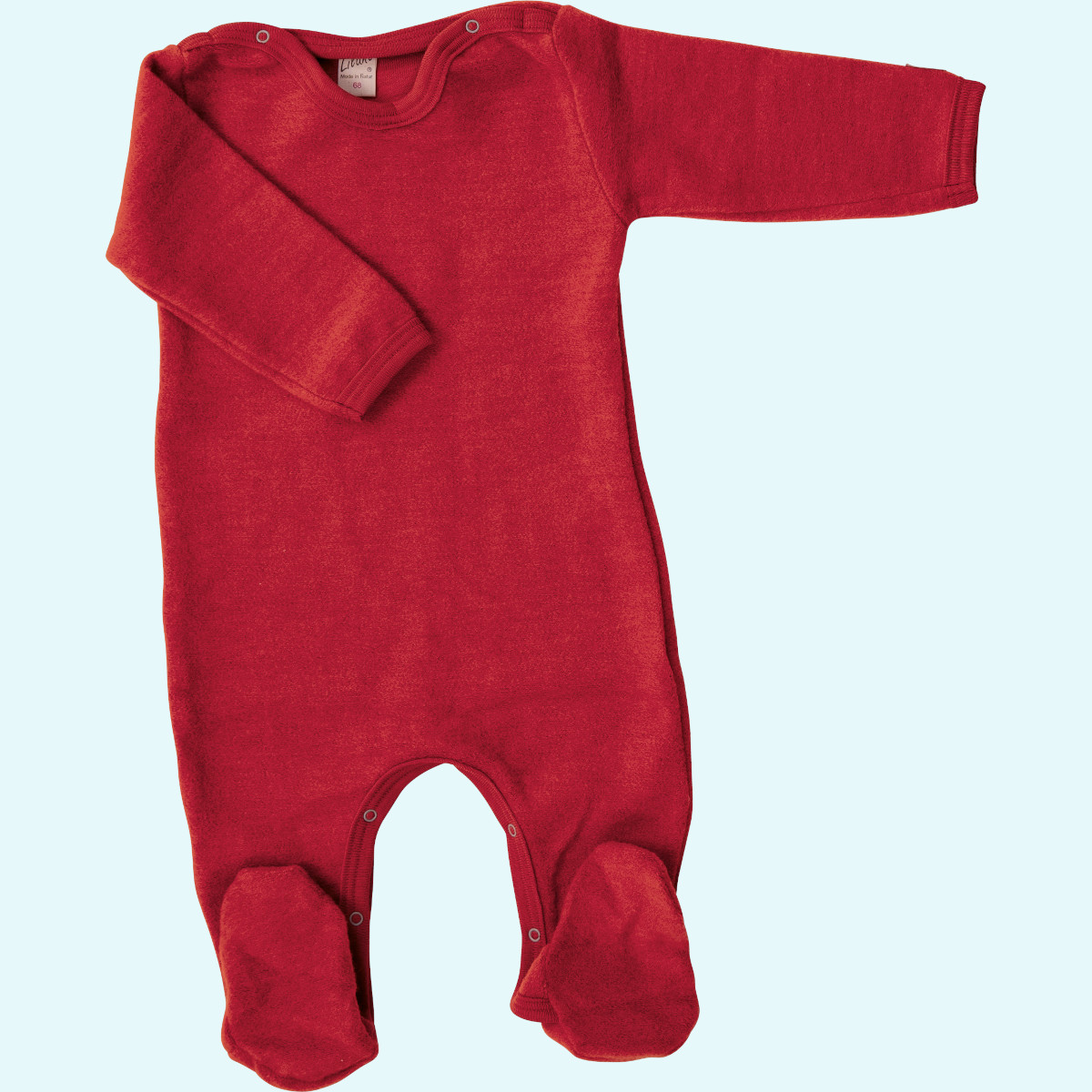 Baby Overall Wagenanzug mit Fuß Wollfrottee Plüsch langarm rot GOTS