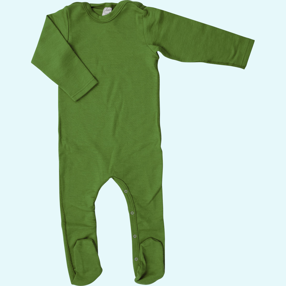 Baby Overall Schlafanzug mit Fuß Wolle Seide langarm grün GOTS