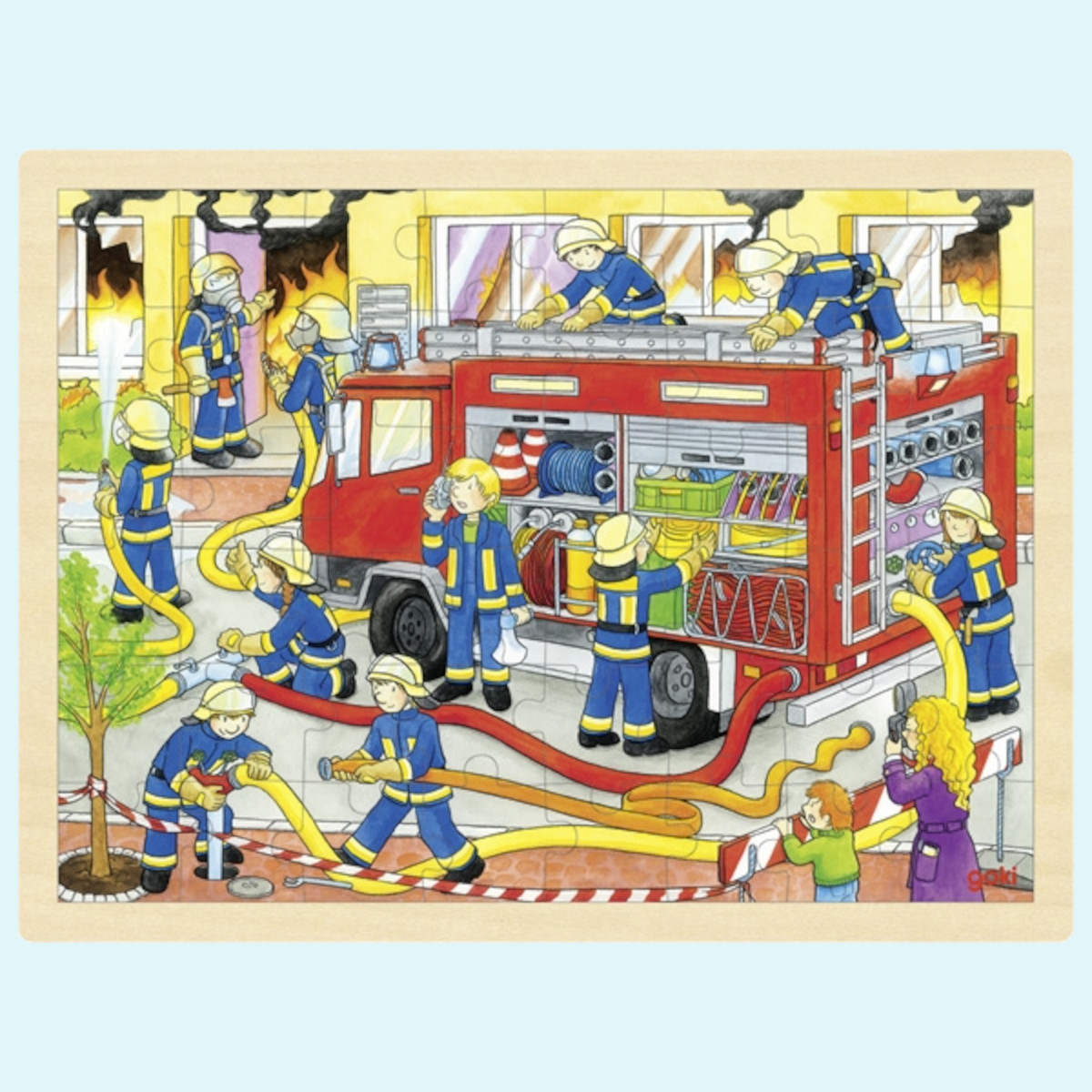 GOKI Holzpuzzle - Einlege-Puzzle - Feuerwehr - Puzzle 48 Teile