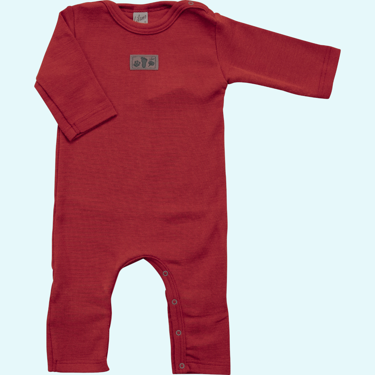 Baby Overall Anzug mit Umschlagbündchen Wolle Seide langarm rot GOTS