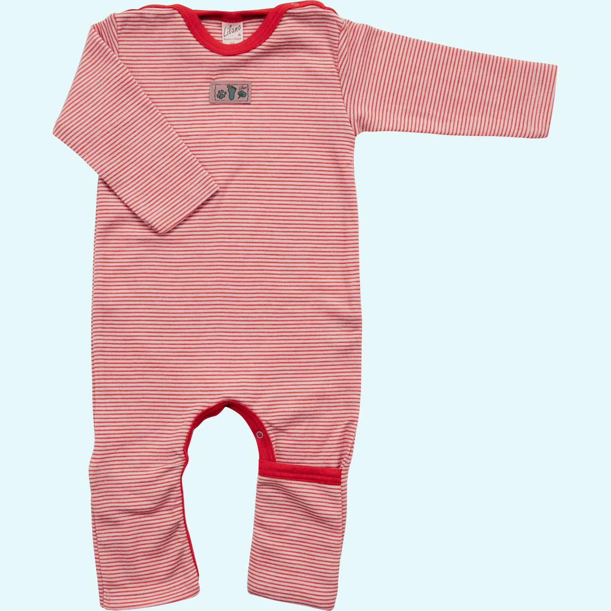 Baby Overall Anzug mit Umschlagbündchen Wolle Seide langarm rot geringelt GOTS